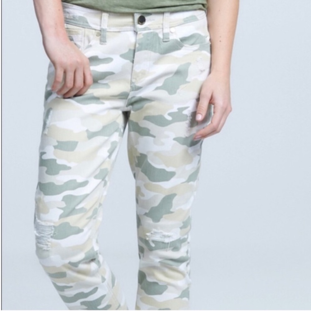 Seven 7 Camouflage High Waist Ripped Skinny Easy fit jeans Beige Green / Cream 6